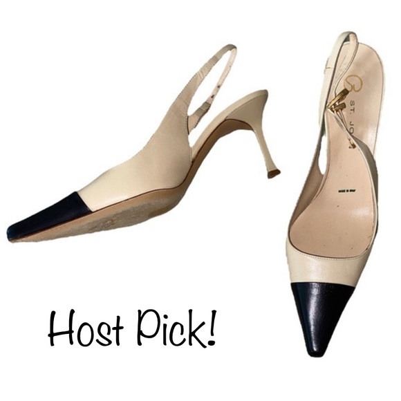 St. John Shoes - St. John Leather Two Tone Slingback Pumps Acrylic Vinyl Kitten Heels Pumps - 6